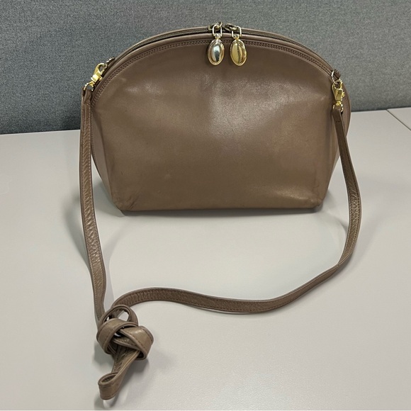 Artbag Vintage Dome Leather Taupe Crossbody Bag Made in Italy - Picture 1 of 16